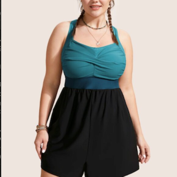BloomChic Teal and Black One-Piece Swimsuit - Picture 1 of 3